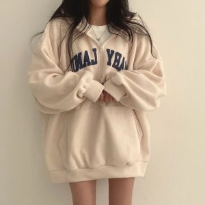 Retro Campus Half-Zip Hoodie - 2000s Fashion Inspired Women's Top