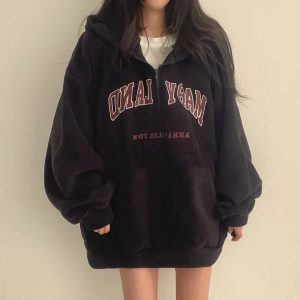 Retro Campus Half-Zip Hoodie - 2000s Fashion Inspired Women's Top