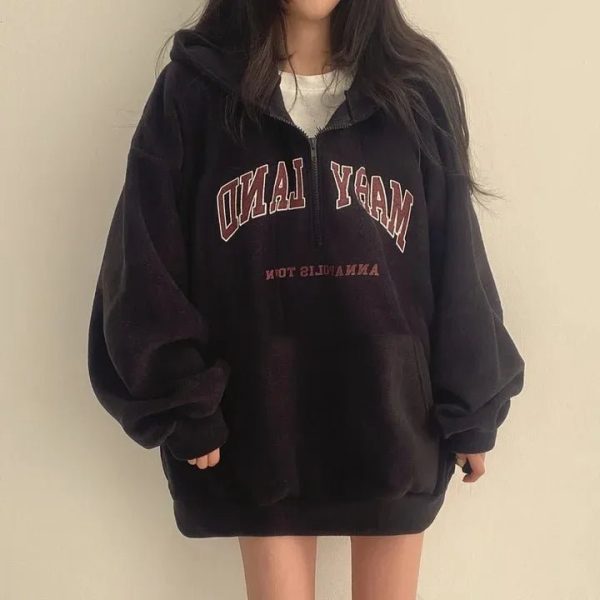 Retro Campus Half-Zip Hoodie - 2000s Fashion Inspired Women's Top