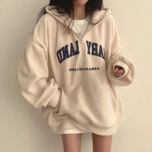 Retro Campus Half-Zip Hoodie - 2000s Fashion Inspired Women's Top