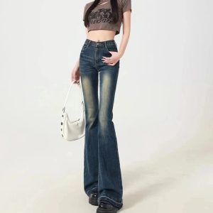 Retro Embroidered Flare Jeans - 2000s Fashion, Nostalgia 2000s Outfits