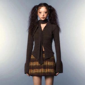 Ribbed Bell Sleeve Knit Top - 2000s Fashion Inspired Winter Outfit