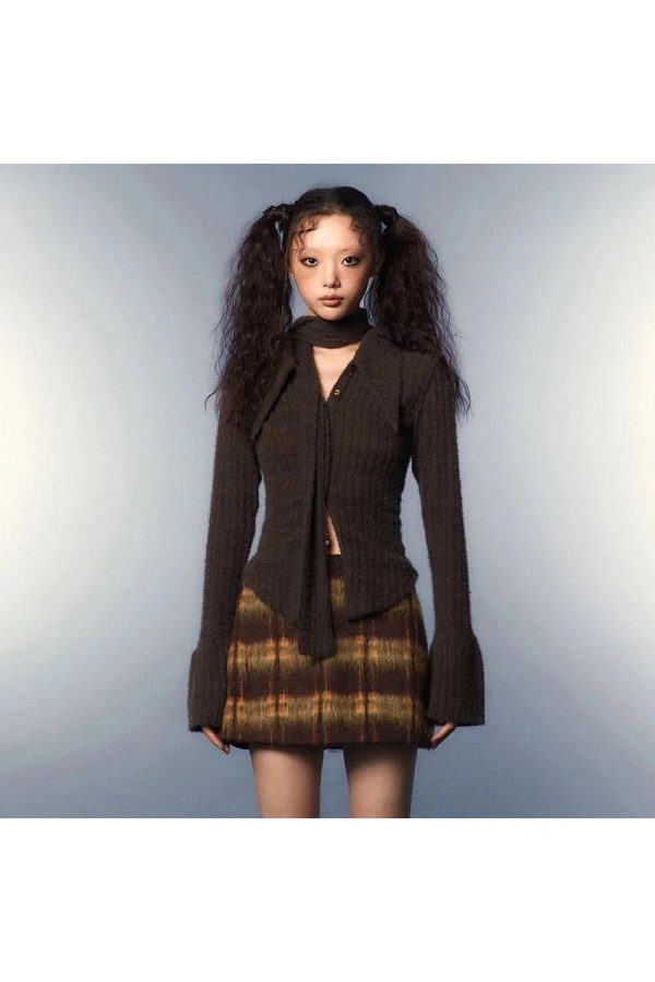 Ribbed Bell Sleeve Knit Top - 2000s Fashion Inspired Winter Outfit