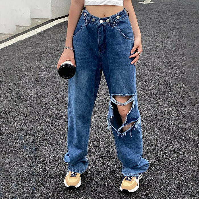 Ripped Baggy Jeans - 2000s Fashion, Nostalgia 2000s Outfits, Y2K Style