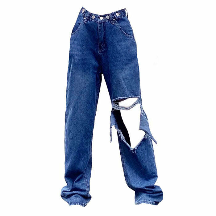 Ripped Baggy Jeans - 2000s Fashion, Nostalgia 2000s Outfits, Y2K Style