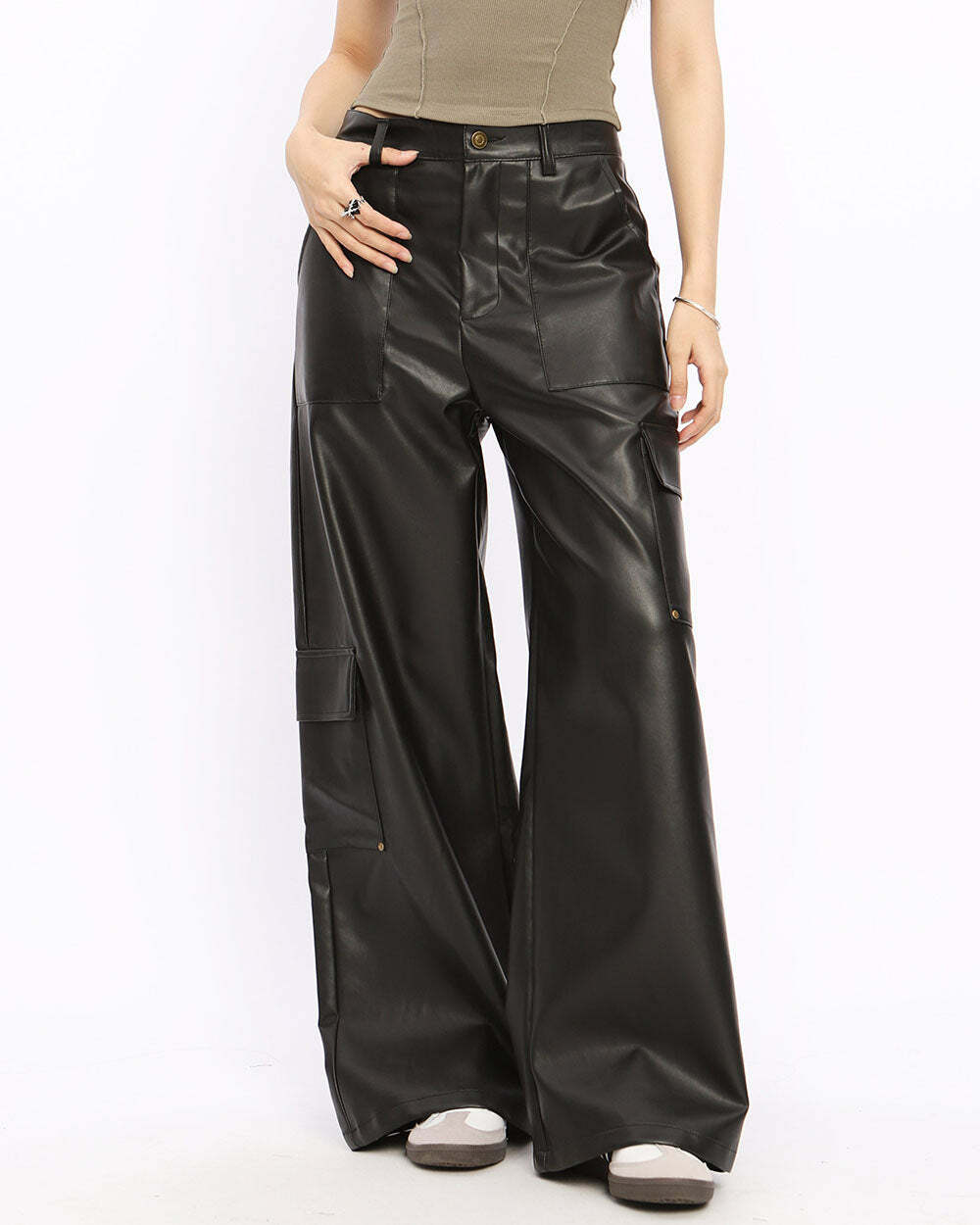 Rock The Scen Leather Trousers - 2000s Fashion, Y2K Aesthetic Outfit