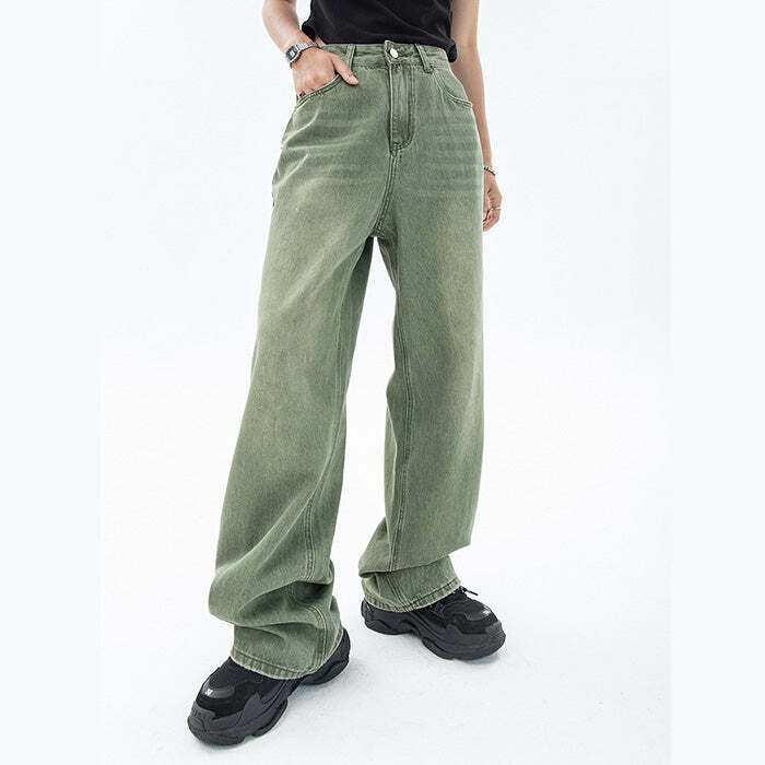 Sage Green Baggy Jeans - 2000s Fashion, Y2K Aesthetic, Vintage Style