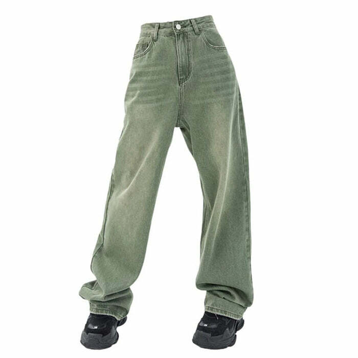 Sage Green Baggy Jeans - 2000s Fashion, Y2K Aesthetic, Vintage Style