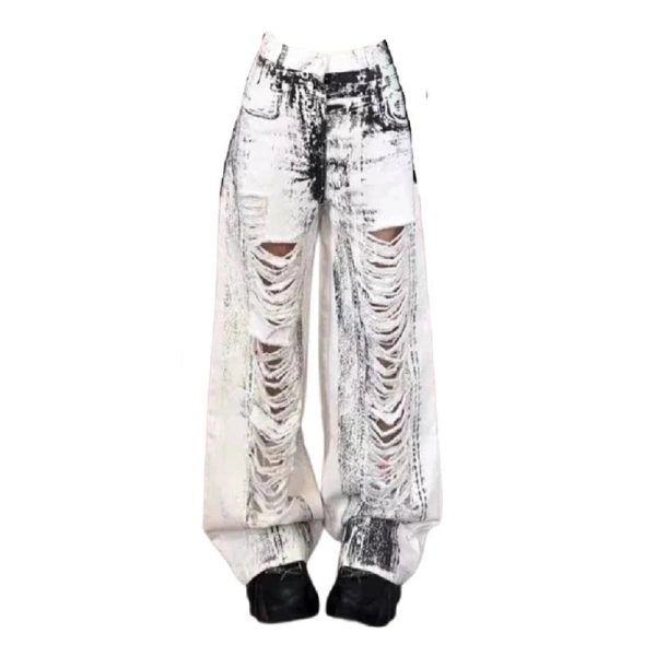 Shattered Chaos Ripped Jeans - 2000s Fashion, Y2K Aesthetic Outfit