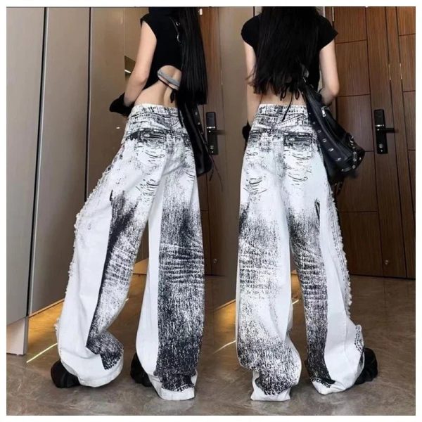 Shattered Chaos Ripped Jeans - 2000s Fashion, Y2K Aesthetic Outfit