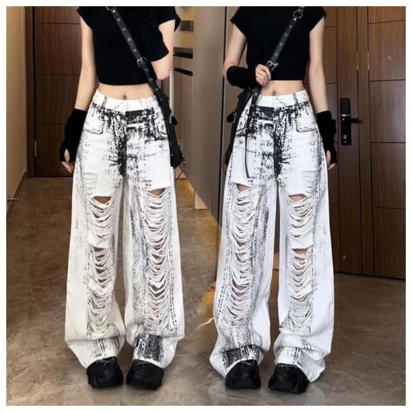 Shattered Chaos Ripped Jeans - 2000s Fashion, Y2K Aesthetic Outfit