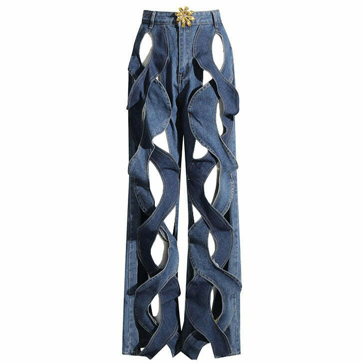 Showgirl Hollow Out Criss Cross Jeans - 2000s Fashion Nostalgia Outfit