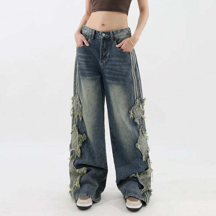 Side Stripe Star Jeans - 2000s Fashion, Nostalgia Outfits, Y2K Style