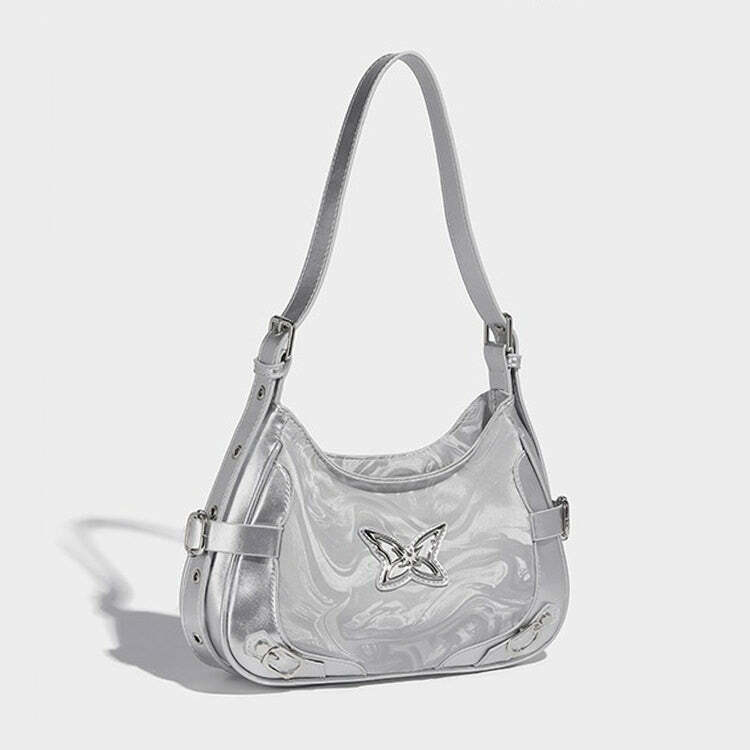 Silver Butterfly Shoulder Bag - 2000s Fashion Inspired Nostalgia Accessory