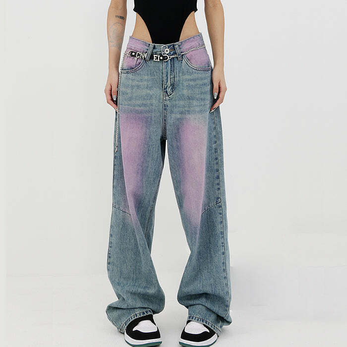 Skater Girl Wash Baggy Jeans - 2000s Fashion, Y2K Aesthetic Outfit