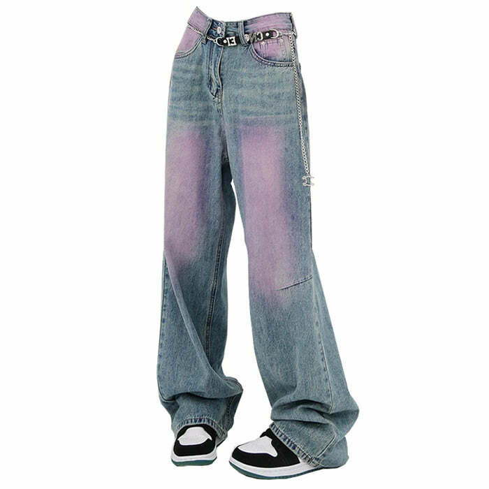 Skater Girl Wash Baggy Jeans - 2000s Fashion, Y2K Aesthetic Outfit