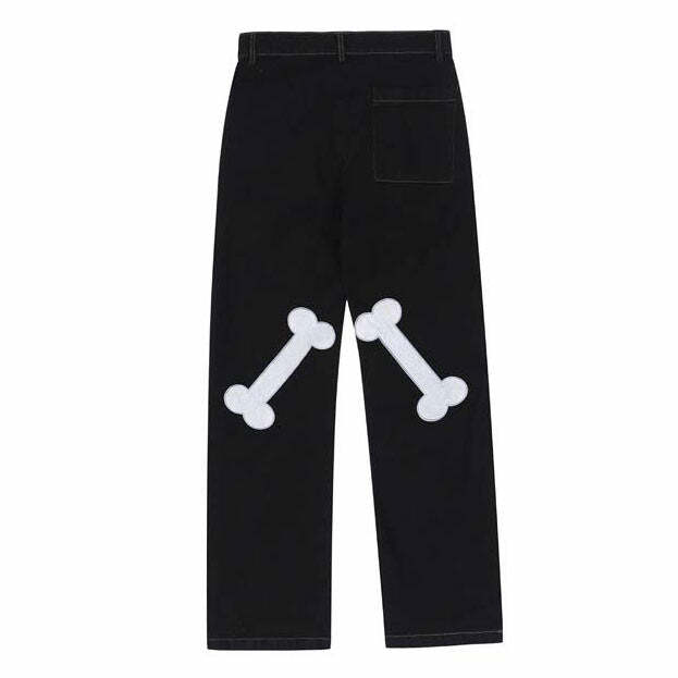 Skeleton Hands Embroidery Jeans - 2000s Fashion, Y2K Aesthetic Outfit