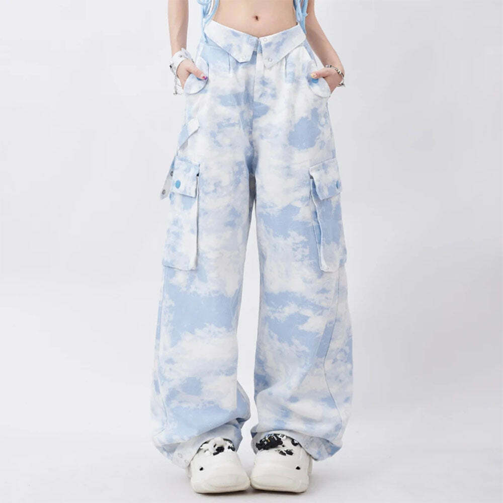 Sky Blue Cargo Pants - 2000s Fashion Inspired Outfit for Nostalgic Style