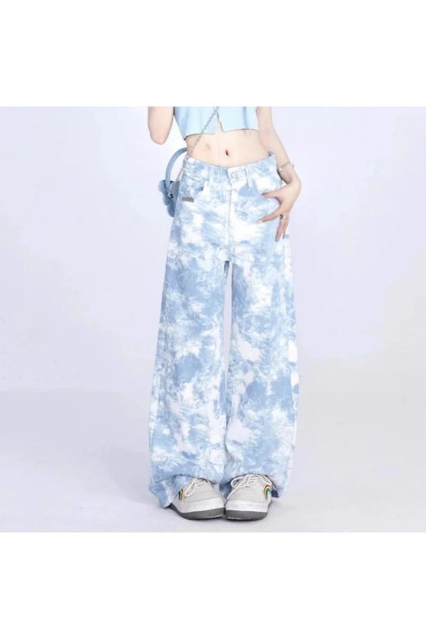 Sky Wash Wide-Leg Jeans - 2000s Fashion, Nostalgia 2000s Outfits