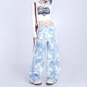 Sky Wash Wide-Leg Jeans - 2000s Fashion, Nostalgia 2000s Outfits