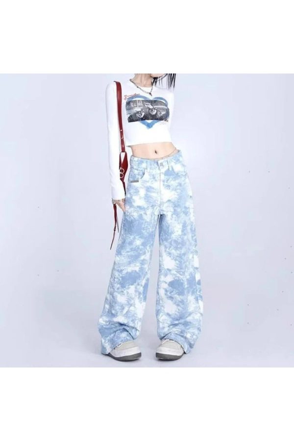 Sky Wash Wide-Leg Jeans - 2000s Fashion, Nostalgia 2000s Outfits