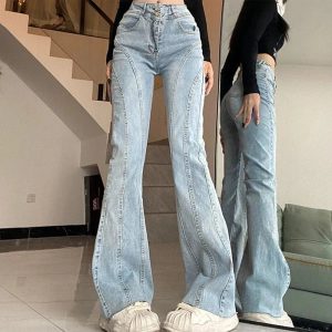 Skywave Stitch Flare Jeans - 2000s Fashion, Y2K Aesthetic Outfit, Vintage Style