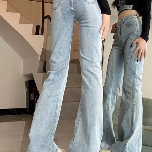 Skywave Stitch Flare Jeans - 2000s Fashion, Y2K Aesthetic Outfit, Vintage Style