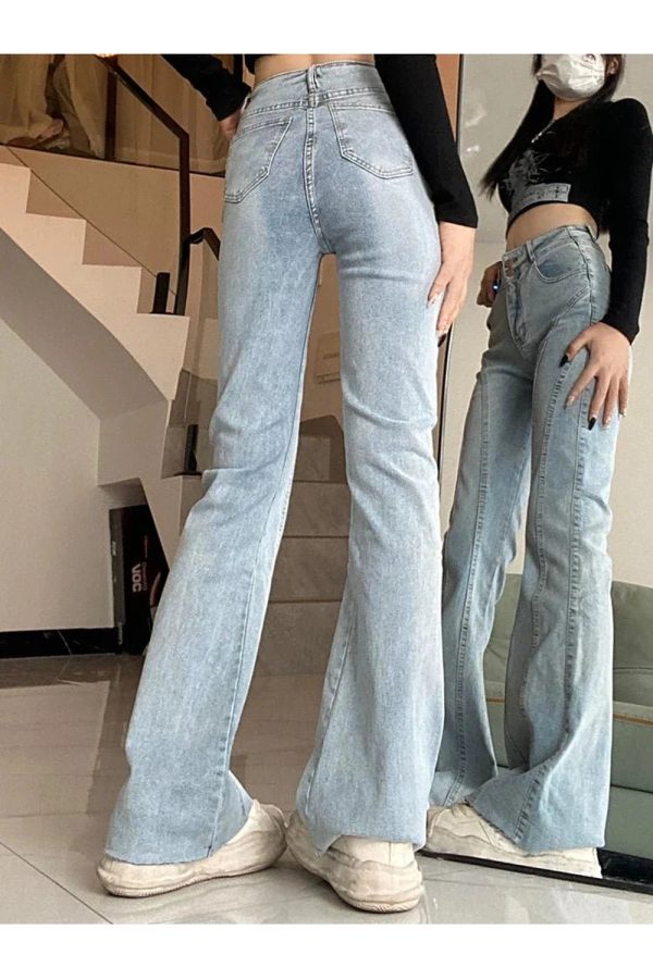 Skywave Stitch Flare Jeans - 2000s Fashion, Y2K Aesthetic Outfit, Vintage Style