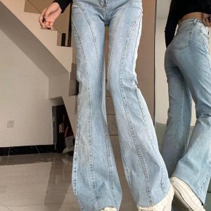 Skywave Stitch Flare Jeans - 2000s Fashion, Y2K Aesthetic Outfit, Vintage Style