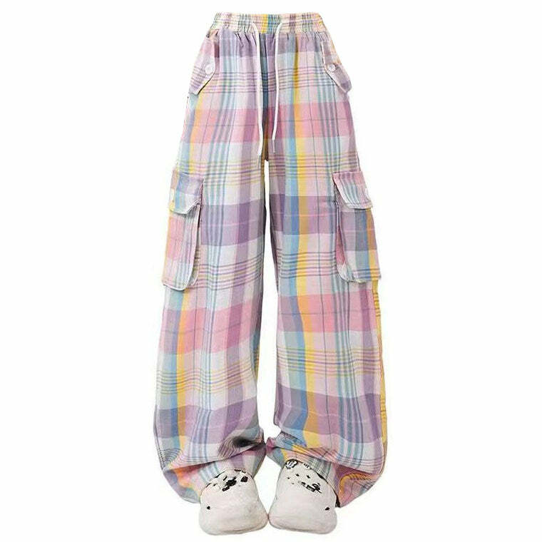 Soft Girl Plaid Cargo Pants - 2000s Fashion, Y2K Aesthetic Outfit