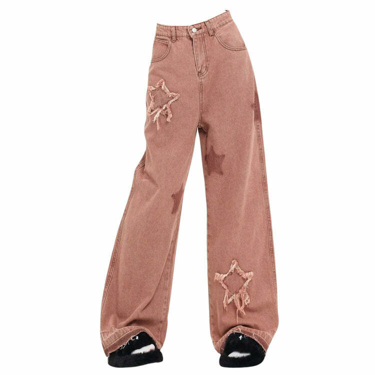 Star Aesthetic Pink Jeans - 2000s Fashion, Y2K Style, Nostalgia Outfits