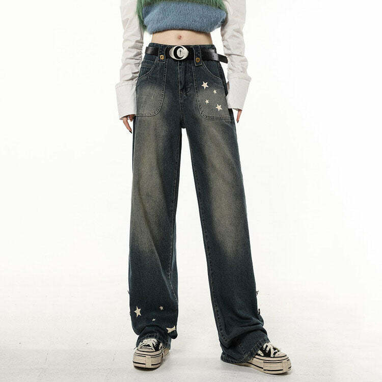 Star Child Wide Leg Jeans - 2000s Fashion, Nostalgia 2000s Outfits