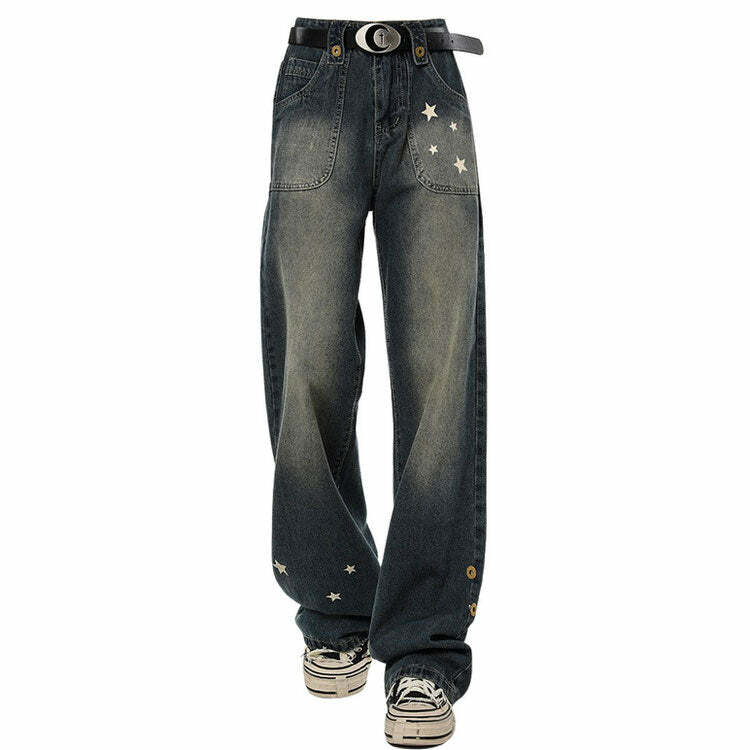 Star Child Wide Leg Jeans - 2000s Fashion, Nostalgia 2000s Outfits