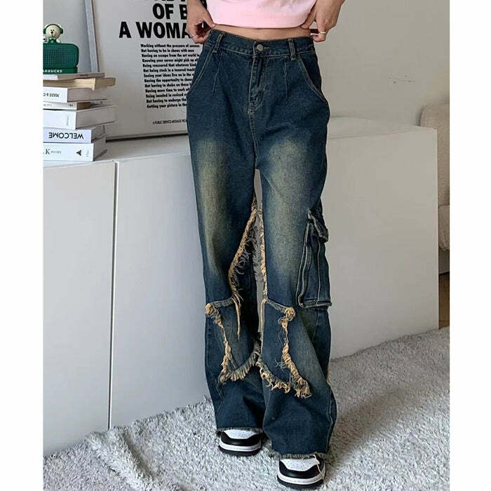 Star Girl Cargo Jeans - 2000s Fashion, Y2K Aesthetic, Vintage Style Outfits