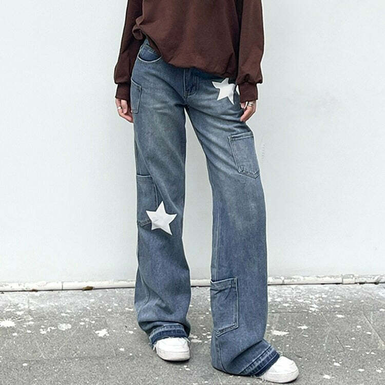 Star Print Y2K Style Jeans - 2000s Fashion, Nostalgia Outfits, Baddie Look