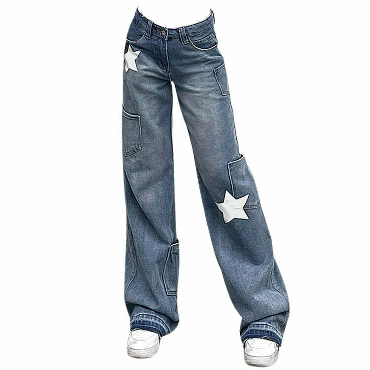 Star Print Y2K Style Jeans - 2000s Fashion, Nostalgia Outfits, Baddie Look