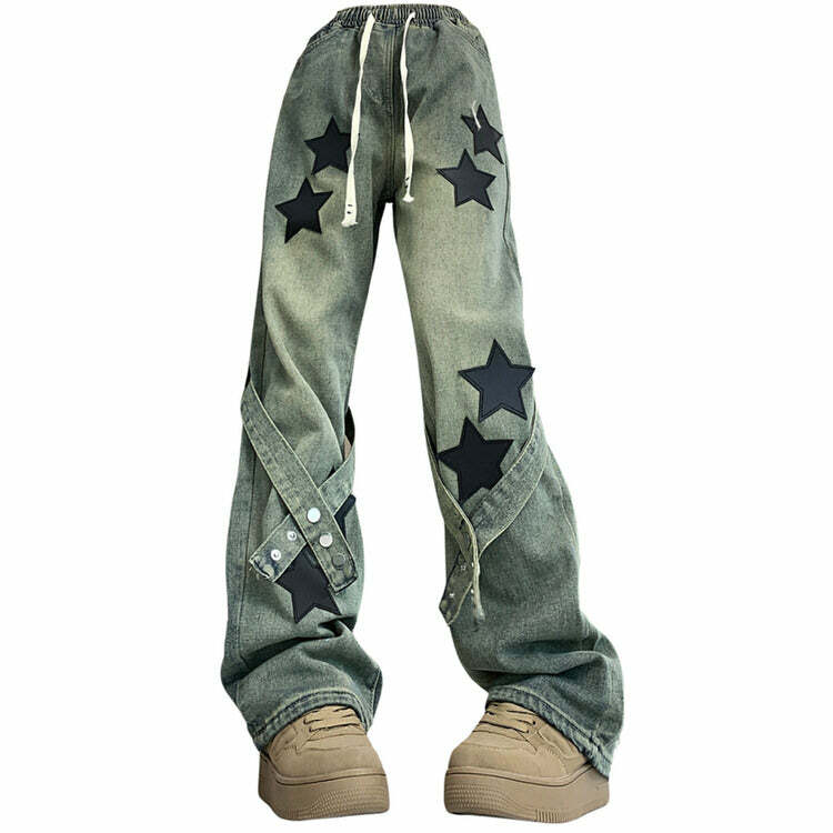 Stargirl Aesthetic Star Patch Jeans - 2000s Fashion Inspired Outfit