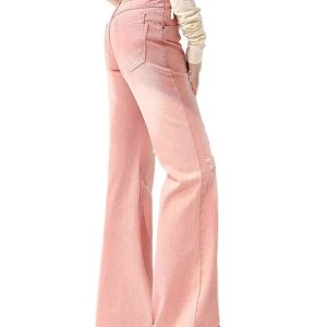 Starry Pink Distressed Jeans - 2000s Fashion, Y2K Aesthetic Outfit