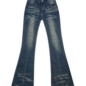 Stellar Studded Flare Jeans - 2000s Fashion, Y2K Aesthetic Outfit