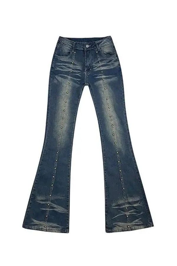 Stellar Studded Flare Jeans - 2000s Fashion, Y2K Aesthetic Outfit