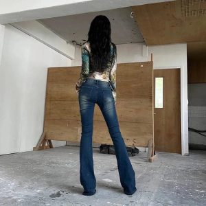 Stellar Studded Flare Jeans - 2000s Fashion, Y2K Aesthetic Outfit