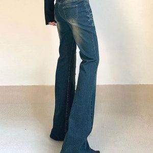 Studded Midnight Flare Jeans - 2000s Fashion, Y2K Aesthetic Outfit