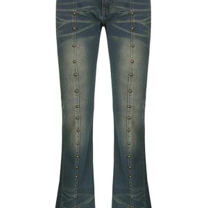 Studded Midnight Flare Jeans - 2000s Fashion, Y2K Aesthetic Outfit