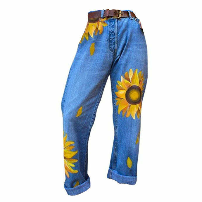 Sunflowers Mom Jeans - 2000s Fashion, Nostalgia Outfits, Y2K Style