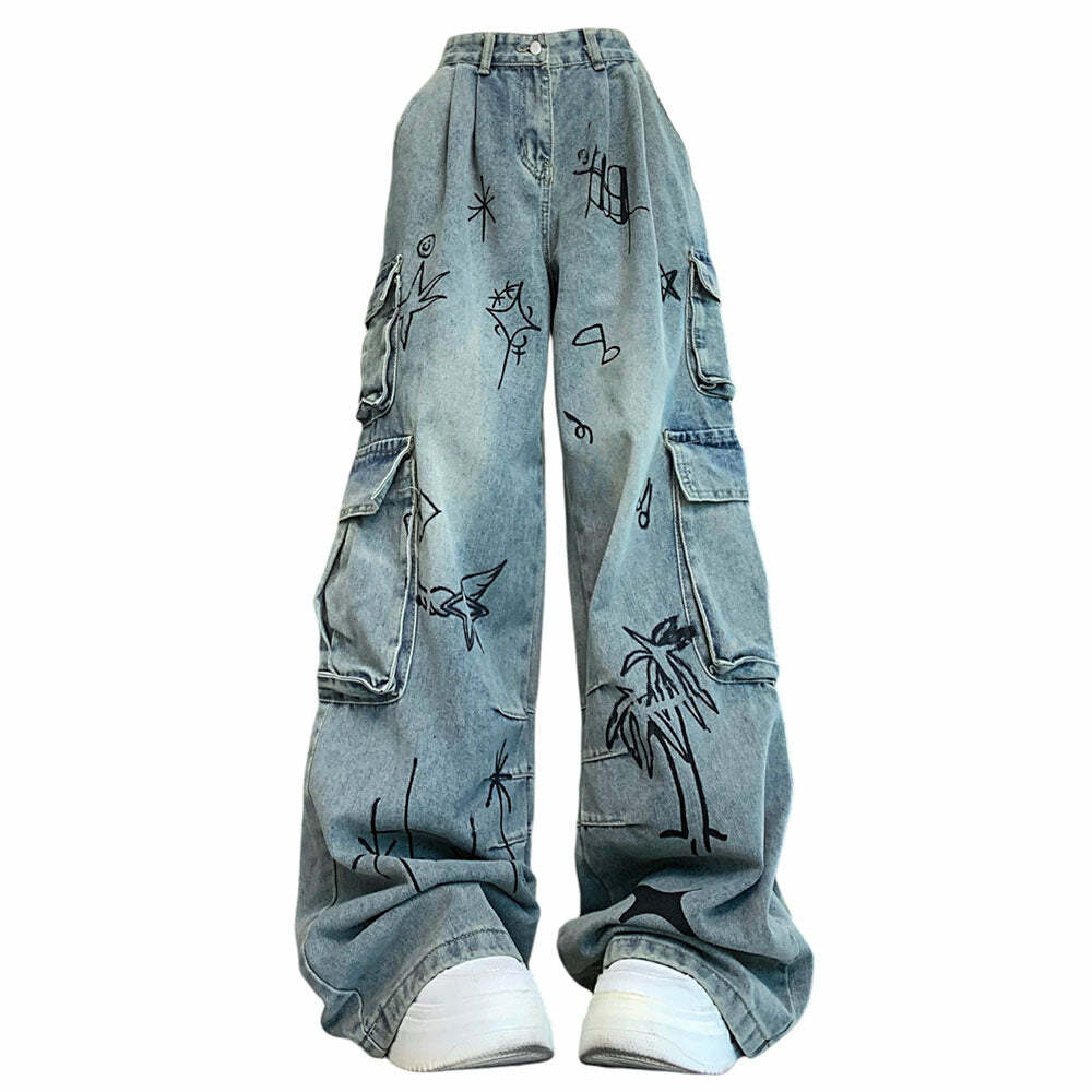 Urban Art Cargo Jeans - 2000s Fashion, Y2K Aesthetic, Nostalgia Outfits