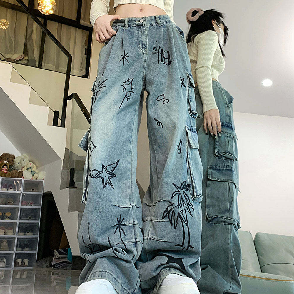 Urban Art Cargo Jeans - 2000s Fashion, Y2K Aesthetic, Nostalgia Outfits