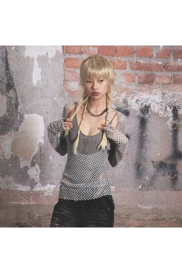 Urban Edge Fishnet Top - 2000s Fashion, Y2K Aesthetic, Nostalgia Outfit