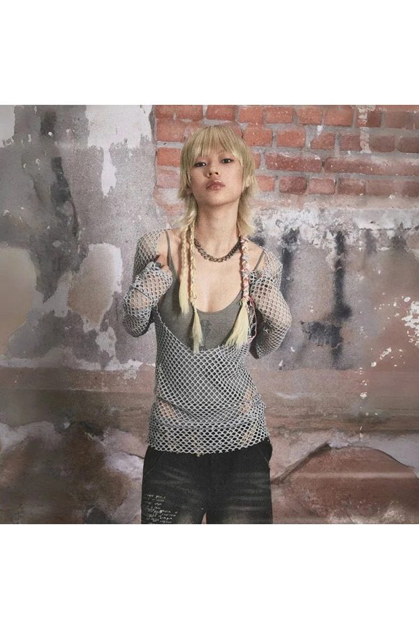 Urban Edge Fishnet Top - 2000s Fashion, Y2K Aesthetic, Nostalgia Outfit