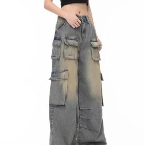 Urban Explorer Cargo Jeans - 2000s Fashion, Y2K Aesthetic, Vintage Style