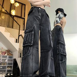 Urban Utility Cargo Jeans - 2000s Fashion, Y2K Aesthetic, Vintage Style